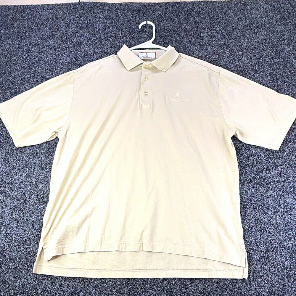 The Claremont Resort + Spa Men's Polo Shirt L Beige Short Sleeve Solid Logo